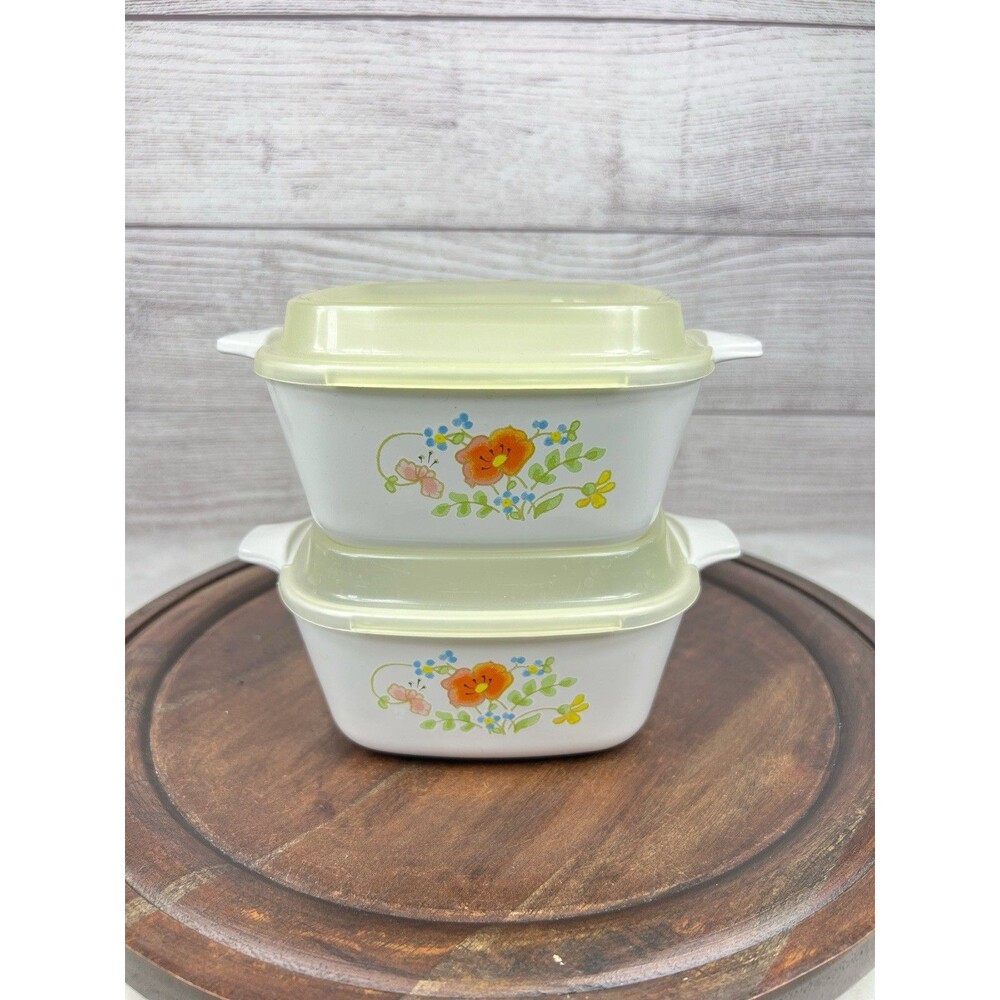Vtg Corning Ware Wildflower Petite Casserole Dishes 2 3/4 Cup P-43-B Lids Set